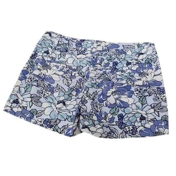 Ann Taylor Factory Petite Womens Signature Blue White Floral Shorts Size 4P - Picture 2 of 4